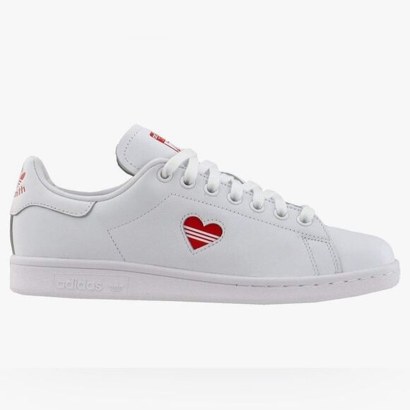 Adidas White Sneakers with Red Heart, Size 5 - Picture 1 of 10